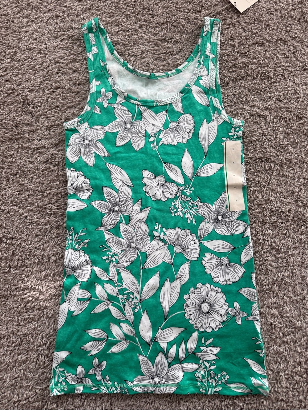 NWT Women’s A New Day Tank Top, Slim, Stretchy, Green/White Floral Print, Sz Med